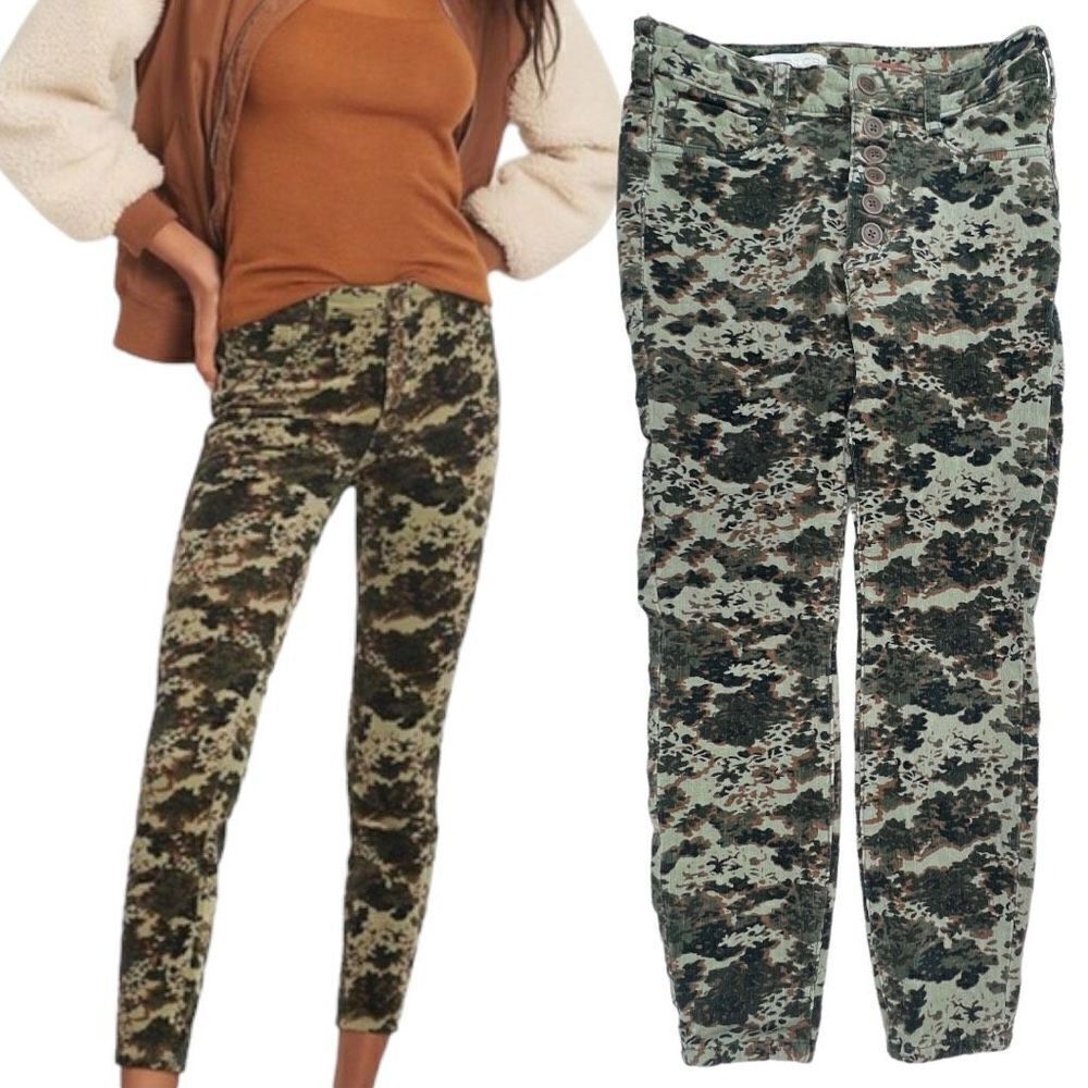 Anthropology Pilcro High-Rise Button-Fly
Skinny Cord Pants Camo 27P Petite